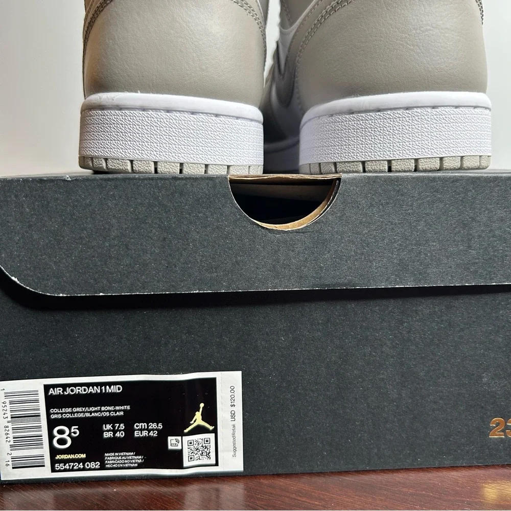 Nike Air Jordan 1 Mid Linen College Grey/Light Bone (8.5M/10W)